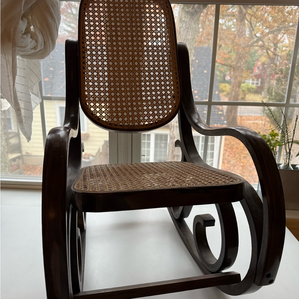 Vintage Children’s Solid Brentwood Natural Cane Rocking Chair.